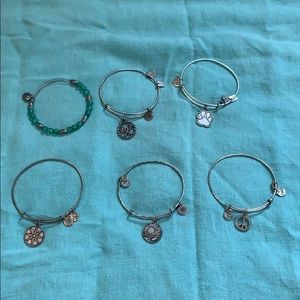 6 Silver Alex and Ani Bracelets Size Small